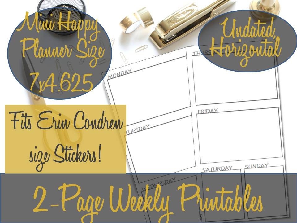 Undated Horizontal Week on 2 Pages Mini Happy Planner Printable Inserts, Recollections Planner Insert, Mambi Mini, WO2P INSTANT Download - Etsy undated-horizontal-week-on-2-pages-mini-happy-planner-printable-inserts-recollections-planner-insert-mambi-mini-wo2p-instant-download-etsy