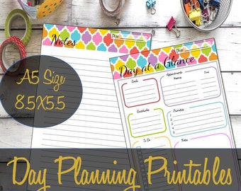 Day Planning Blank Calendar A5 Insert Refill, Day at a Glance, Important Dates, Discbound, Kikki K, Filofax, Webster's - INSTANT Download