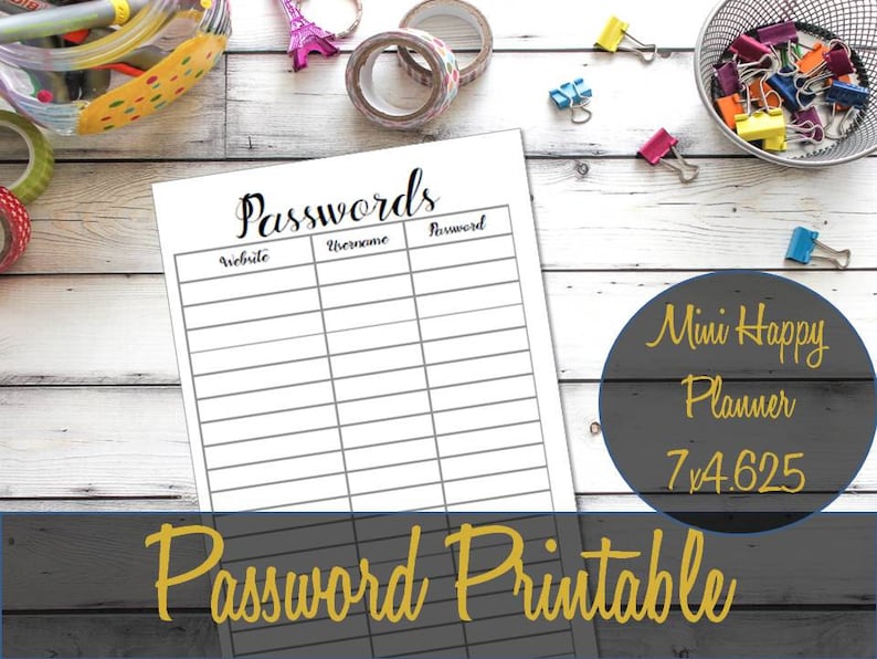Mini Happy Planner Insert, Mini Happy Planner Password Insert, Password ...