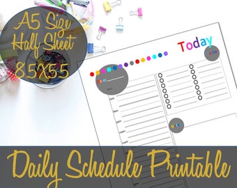 Daily Schedule Printable Half Sheet A5 Day at a Glance Daily Docket, Webster's Pages, Kikki K, Filofax, Franklin Covey - INSTANT Download