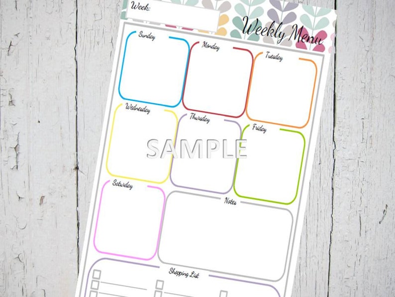 Meal Planning Personal Size Printable Insert 6.75x3.75, Grocery List