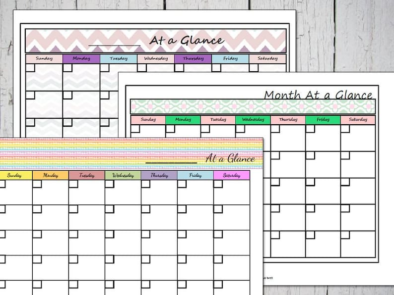 Blank Calendar Printable, Undated Calendar Inserts, Letter Sized, Big ...