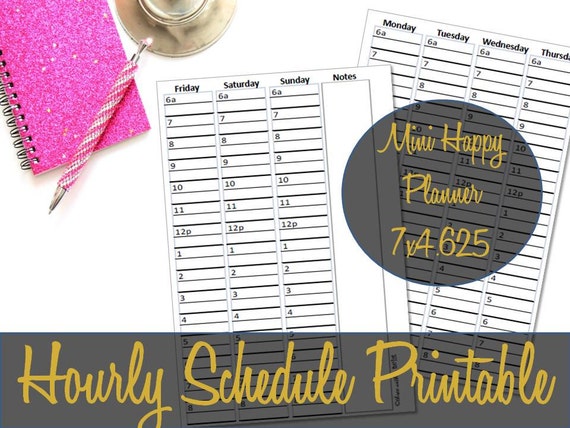 Mini Happy Planner Hourly Insert, Hourly Schedule, Recollections Insert, MAMBI, Happy Planner Inserts, Hourly Insert -INSTANT DOWNLOAD