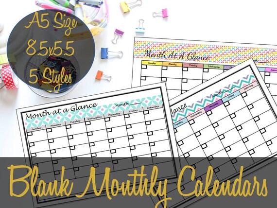 Blank Calendar Printable Inserts A5 Size 8.5x5.5 | Etsy