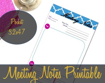 Meeting Pocket Insert, Printable Pocket Inserts, Meeting Notes, Pocket Filofax Pages, Pocket Refills, Pocket Pages, Printable Inserts