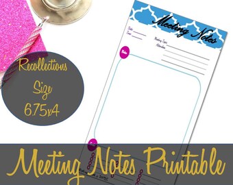 Meeting Notes Recollections Size Printable Insert, Recollections Inserts, Cretive Year Refill, Recollections Refill - INSTANT DOWNLOAD