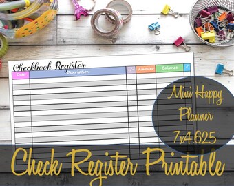 Registro de chequera Mini Happy Planner Inserción imprimible, Inserciones de chequera, Registro de chequera, Mini Happy Planner Insert, Crédito de débito
