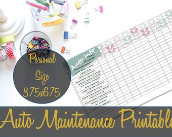 Auto Maintenance Personal Size Printable Insert 6.75x3.75, Vehicle Maintenance Insert, Kikki K Refill, Filofax, Webster's - INSTANT DOWNLOAD