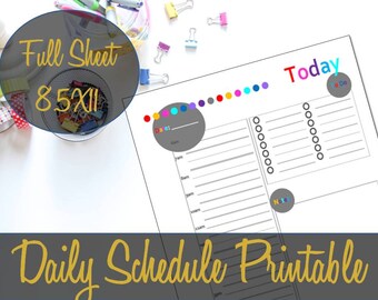 Daily Schedule Printable Full Sheet Day at a Glance, Daily Insert, Daily Docket, Hourly Schedule, Matha Stewart Discbound - INSTANT DOWNLOAD