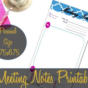 Meeting Notes Personal Size Printable Insert 6.75x3.75, Filofax, Webster&#39;s, Recollections, Kikki K Insert - INSTANT DOWNLOAD