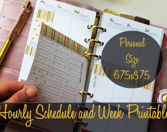 Personal Size Undated Vertical Week on 2 Pages Printable Insert with Hourly Schedule, Recollections, Webster's, Filofax - INSTANT DOWNLOAD