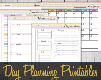 Day Planning Printable Inserts, Important Dates, Undated Calendar, Daily Docket, Week at a Glance, Day at a Glance - INSTANT DOWNLOAD PDF