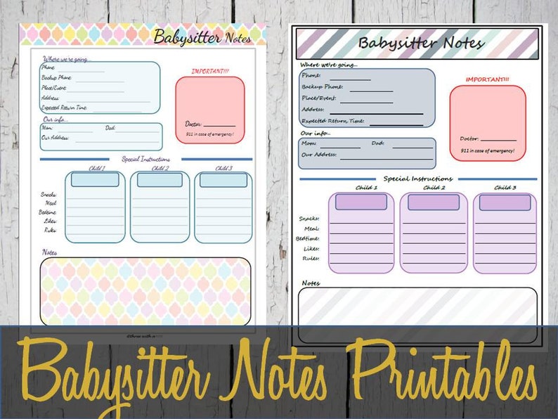 Babysitter Notes Printable Sheet, Babysitter Info, Babysitter Notes ...