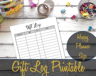 Happy Planner Insert, Gift Log Insert, Christmas Gift Log, Mambi Insert, Gift Tracker, Present Log, Holiday Gifts, Mambi Inserts, Printable