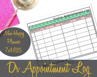 Dr. Appointment Log Mini Happy Planner Printable Insert 4.625x7, Medical Appointments, Doctor, Recollections Insert - INSTANT Download