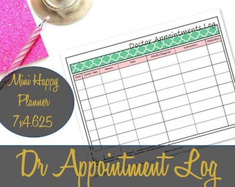 Dr. Appointment Log Mini Happy Planner Printable Insert 4.625x7, Medical Appointments, Doctor, Recollections Insert - INSTANT Download
