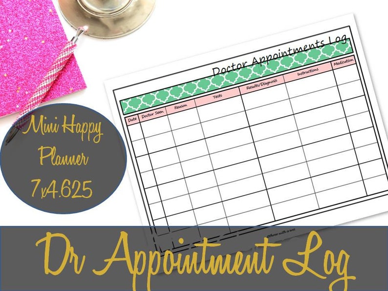 Dr. Appointment Log Mini Happy Planner Printable Insert 4.625x7 ...