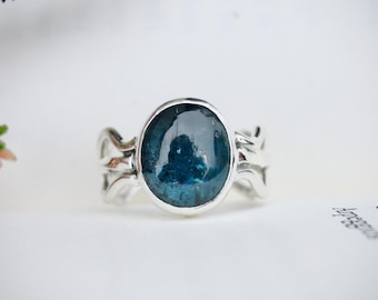 Like Water - Handmade Teal Moss Kyanite Ring - Eco Sterling Silver - Size K 1/2 - US 5 1/2