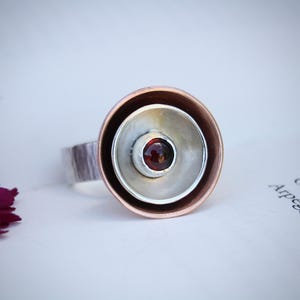 Concentric - Handmade Garnet Ring - Eco Sterling Silver - Size P