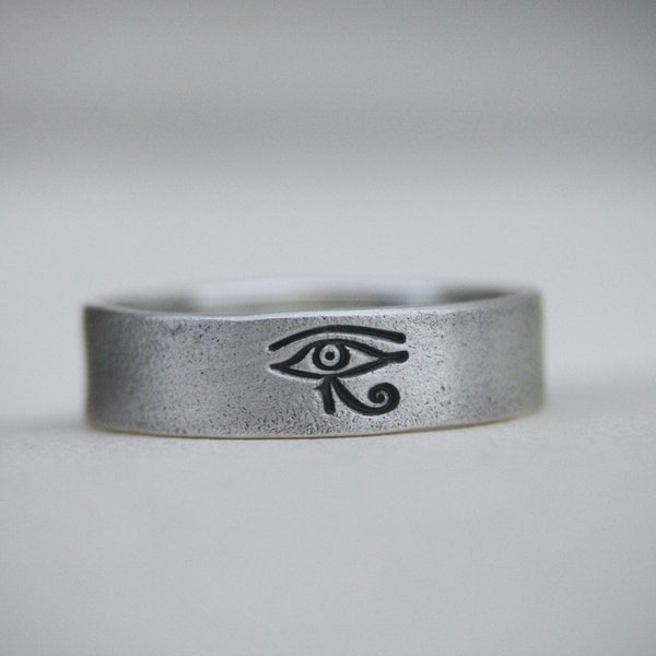 Eye of Horus - Feather of Maat - Eco Sterling Silver Ring