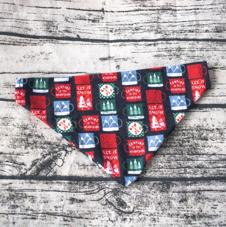 Dog Bandana Fringe Christmas Reversible Winter Pom Poms Pet Bandana Over the Collar Customizable Personalizable Bears
