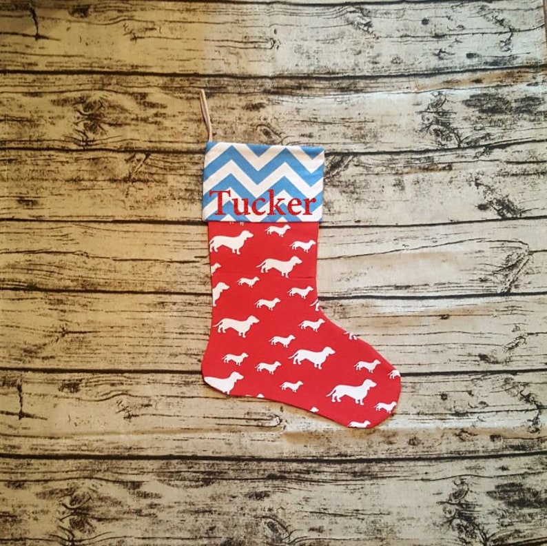 Personalized Glitter Name Dachshund Burlap Christmas Stocking