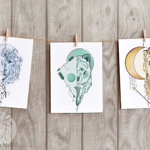 Geometric Animal Small Prints | Watercolor | Set of 3 | Lion/Bear/Wolf | Digital Downloads
