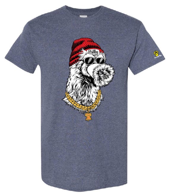 Philly Phanatic art tee: heather navy Phillies fan shirt