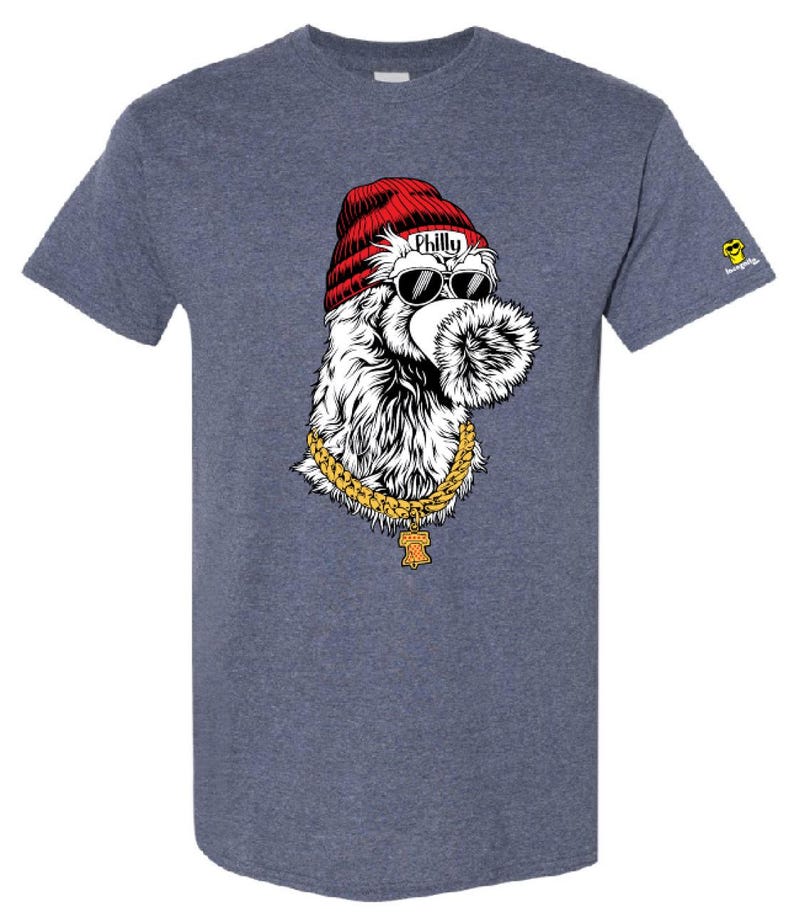 Phillies Phanatic Hand-drawn Illustrated Tee Shirt on Gray Tee.
