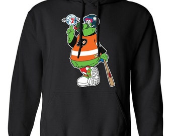 Philly Phanatic black hoodie: Philadelphia sports fan art parody sports mash up