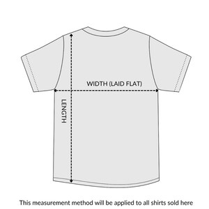 May include: Diagram showing how to measure the width and length of a shirt, laid flat. The width is measured across the chest, from armpit to armpit. The length is measured from the top of the shoulder to the bottom hem.