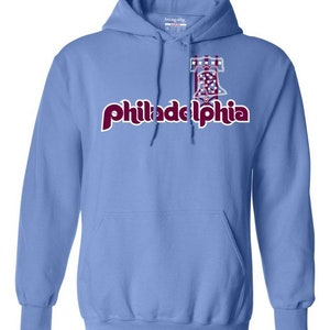 Philadelphia Liberty Bell Hoodie, Phillies baseball, Philadelphia gift or souvenir, unisex clothing, powder blue and maroon