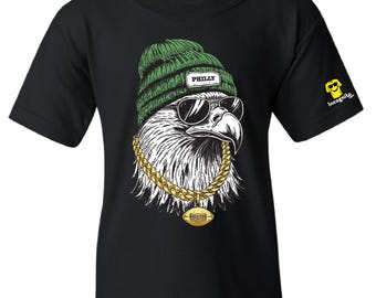 Youth Philly Eagles Tee: Hand-Drawn Art, Beanie Cap