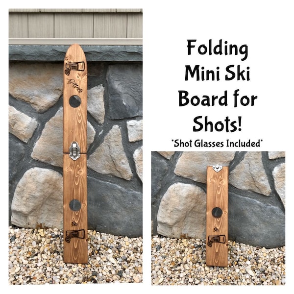 Mini Ski Board for Shots, 2 Person Personalized Folding Ski Board, Collapsing Ski Board, Personalized Rustic Shots Board, Bachelor Party