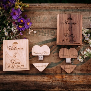 Engraved USB Flash Drive, Personalized USB Flash Drive, Wedding USB Box Set, Heart Shaped