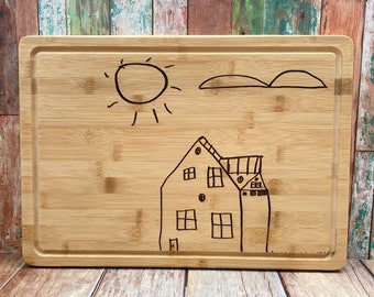 Child Drawing on Wood Cutting Board, Picture on Wood, Mothers Day Gift, Children's Artwork on a Cutting Board, Gift for Grandma