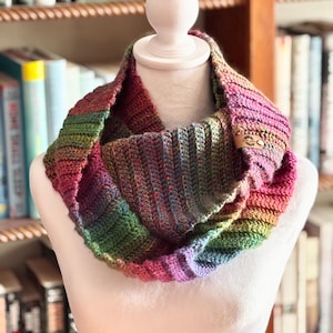 Everyday Rainbow Infinity Scarf, Bright Rainbow Crochet Scarf, Mothers Day Scarf, Colorful Winter Scarf