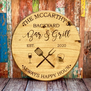 BBQ Sign, Personalized Wood Barbeque Sign, Outdoor, Bar & Grill, Housewarming Gift, Custom Grill Sign, Dad Gift, Grill Master, Backyard
