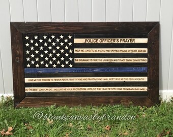 Wood Police Flag, Thin Blue Line Flag, Police Officer Prayer Flag, Thin Red Line Flag, Rustic American Flag, Framed Police Flag