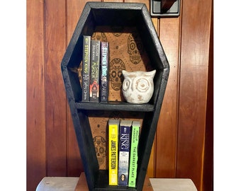 Coffin Bookshelf, Coffin Shelving, Coffin Tabletop Bookshelf, Skulls Shelf Coffin Shape, Gothic Book Shelf, Goth Shelf, Witchy Bookcase