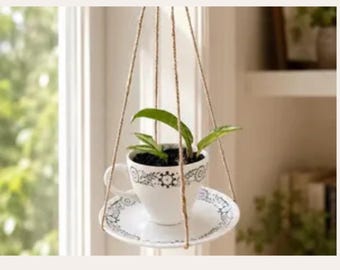 Indoor Hanging Teacup Planter, Vintage Teacup Plant Stand