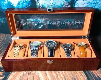 Watch Box, Wood Watch Box, 5th Anniversary Gift, Valentines Day Gift for Him, Personalized Watch Box