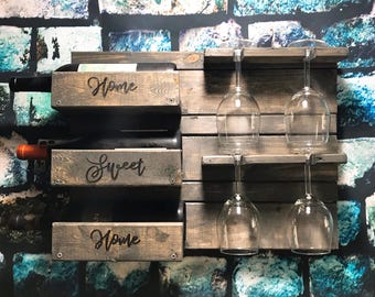 Wine Sign, Wine Rack, Bottle Holder, Rustic Wine Sign, Rustic Bar Decor, Wall Mounted Wine Rack, Housewarming Gift