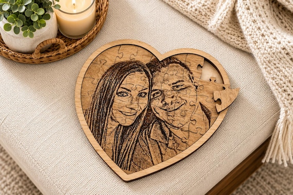 Custom Puzzle From Photo, Personalized Puzzle With Heart Frame, Heart Puzzle, Valentines Day Puzzle, Wood Anniversary Gift, Wedding Gift