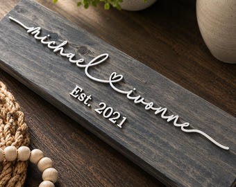 Personalized Couple Name Sign, Custom Wood Name Sign, Wedding Gift, Anniversary Gift, Rustic Wall Decor, 3D Raised Letters