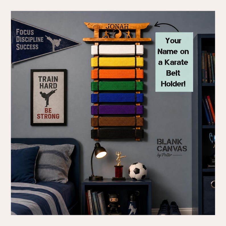 Karate Belt Display, Martial Arts Belt Holder, Personalized Karate Belt Holder, Custom Martial Arts Display, Dojo Belt Rack, afbeelding 1