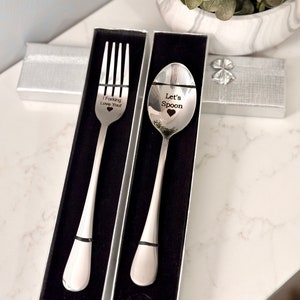 I Forking Love You Fork & Let’s Spoon Engraved, Stainless Steel Fork and Spoon, Valentines Day, Gift For Girlfriend, Boyfriend I Love You