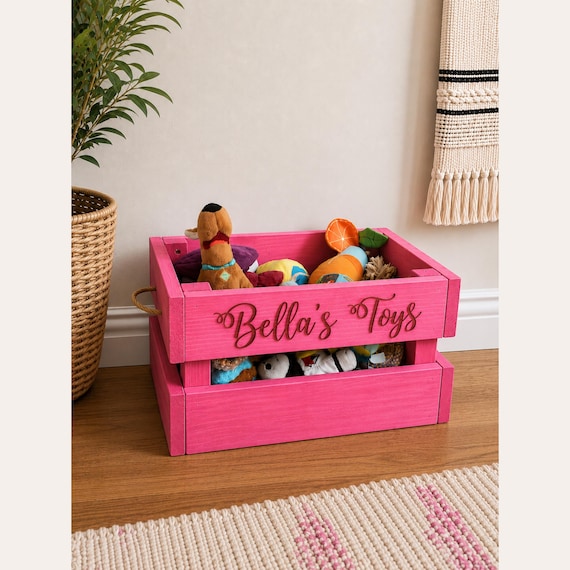 Personalized Dog Toy Box, Dog Toy Storage Bin, Custom Pet Toy Box, Wooden Dog Toy Crate, Rustic Dog Decor