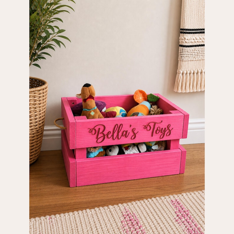 Personalized Dog Toy Box, Dog Toy Storage Bin, Custom Pet Toy Box, Wooden Dog Toy Crate, Rustic Dog Decor image 1