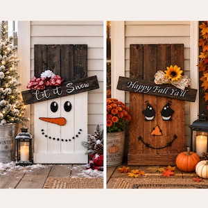 Reversible Scarecrow Snowman, Fall Decorations, Porch Decor, Fall Decorations, Winter Decorations, Reversible Porch Sign, Happy Fall Y'all